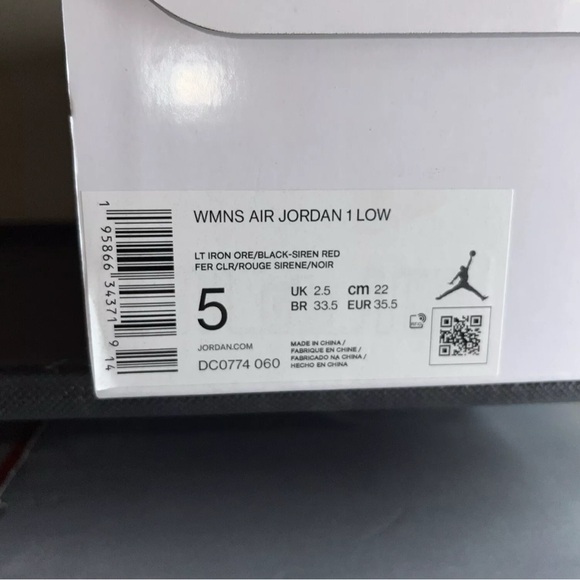 Air Jordan Wmns Air Jordan 1 Low Light Iron Ore Siren Red DC0774-060 Size 5W✅ - Picture 5 of 5